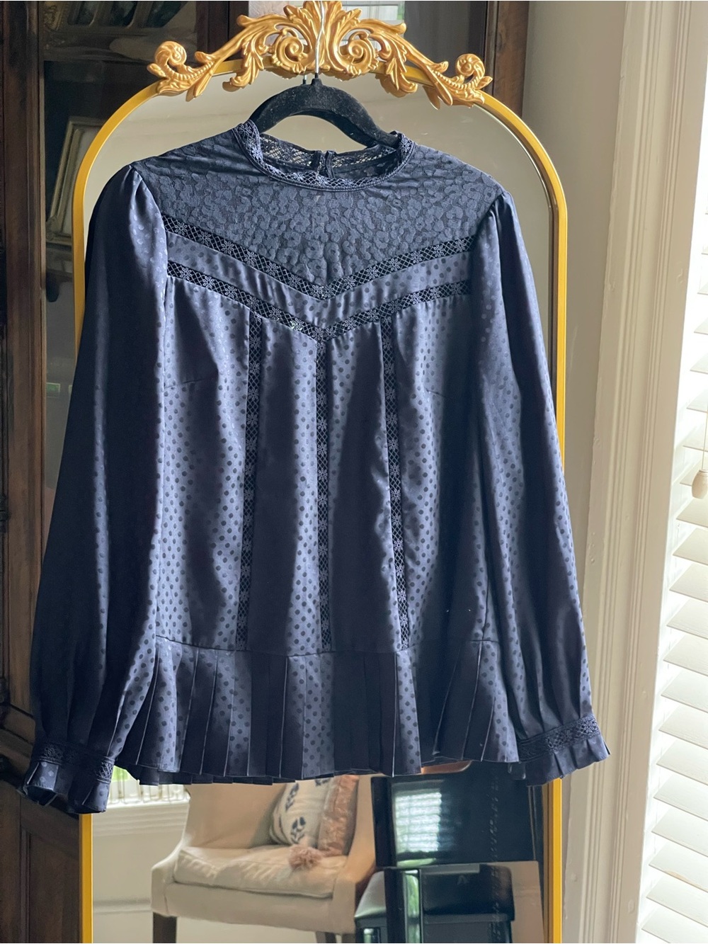 Ted Baker London Shilli Lace Inset Dot Navy Blue Blouse